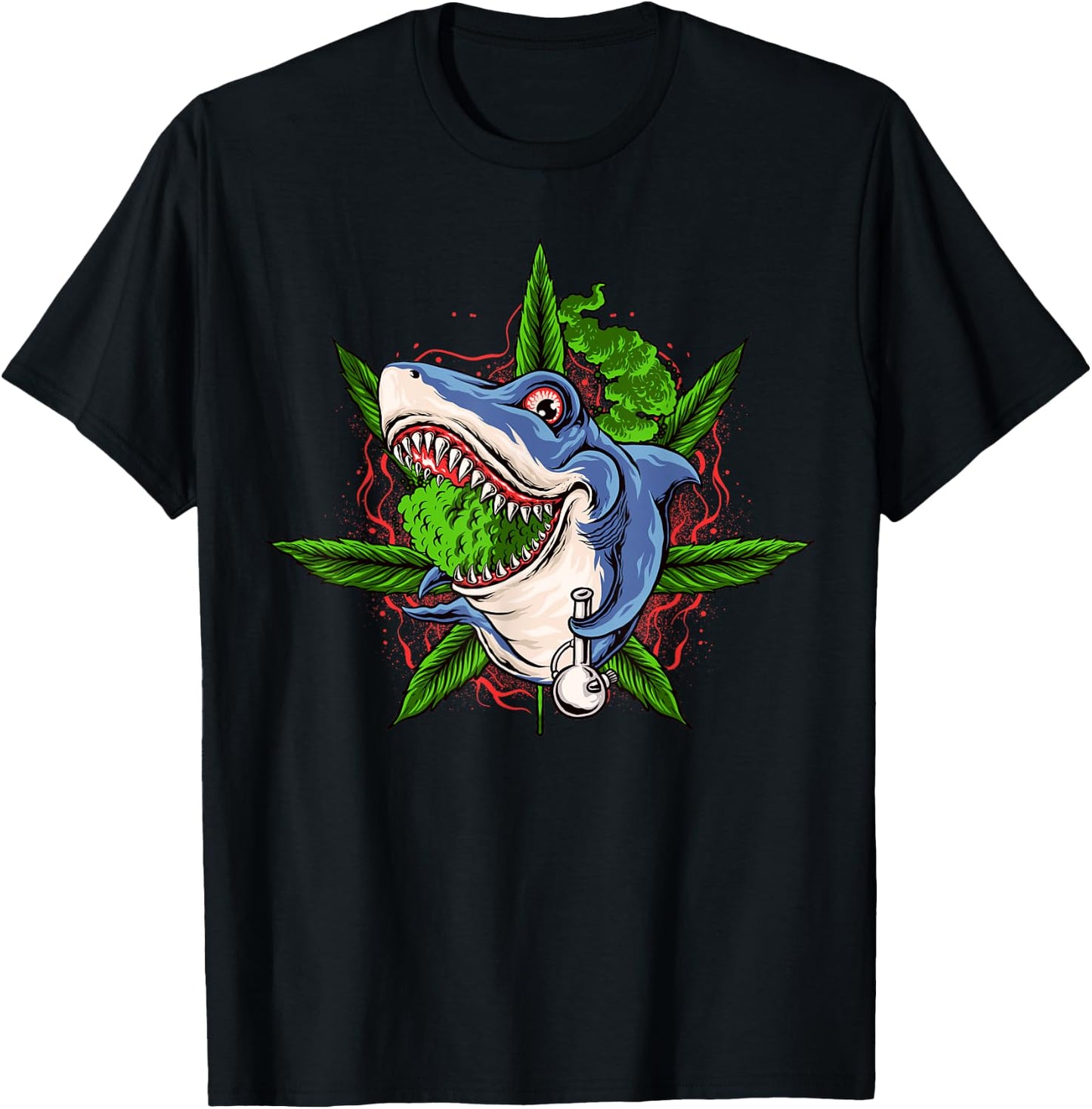 Funny Shark Weed Smoker Shark Smoking Bong Marijuana T-Shirt - T-Shirt | Black