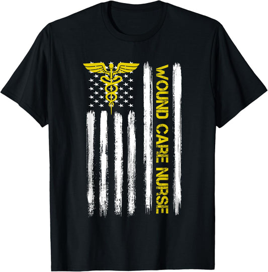 American Flag Wound Care Nurse | Nursing Department Wound T-Shirt - T-Shirt | Black