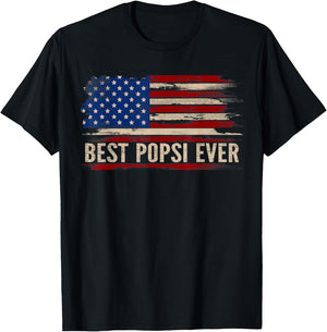Vintage Best Popsi Ever American Flag Father's Day Gift Women Kids Men T-Shirt - T-Shirt | Black