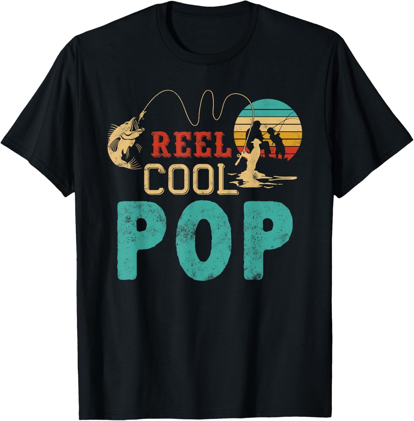 Fishing Reel Cool Pop Father’s day Gift Fisherman Pop T-Shirt - T-Shirt | Black