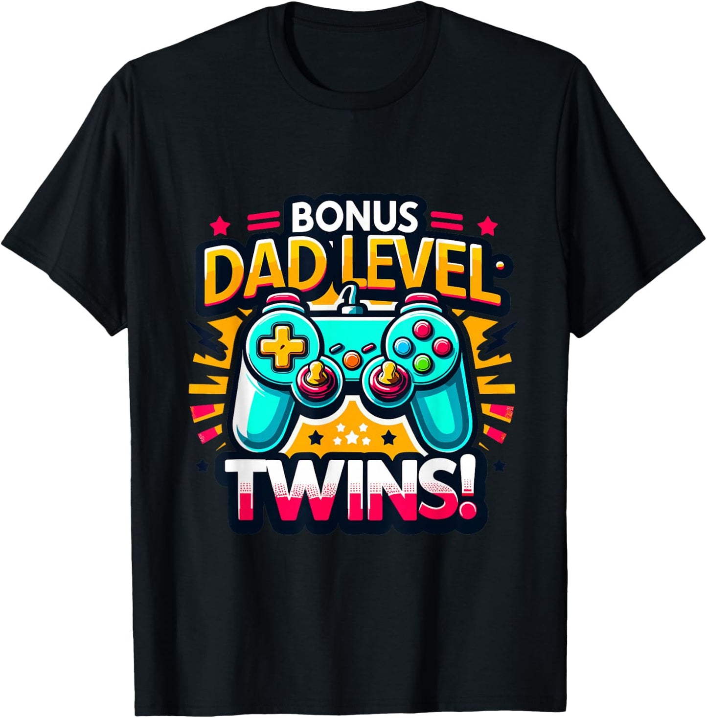 Dad Level: Twins! - Funny and Playful Typography Twin Dad T-Shirt - T-Shirt | Black