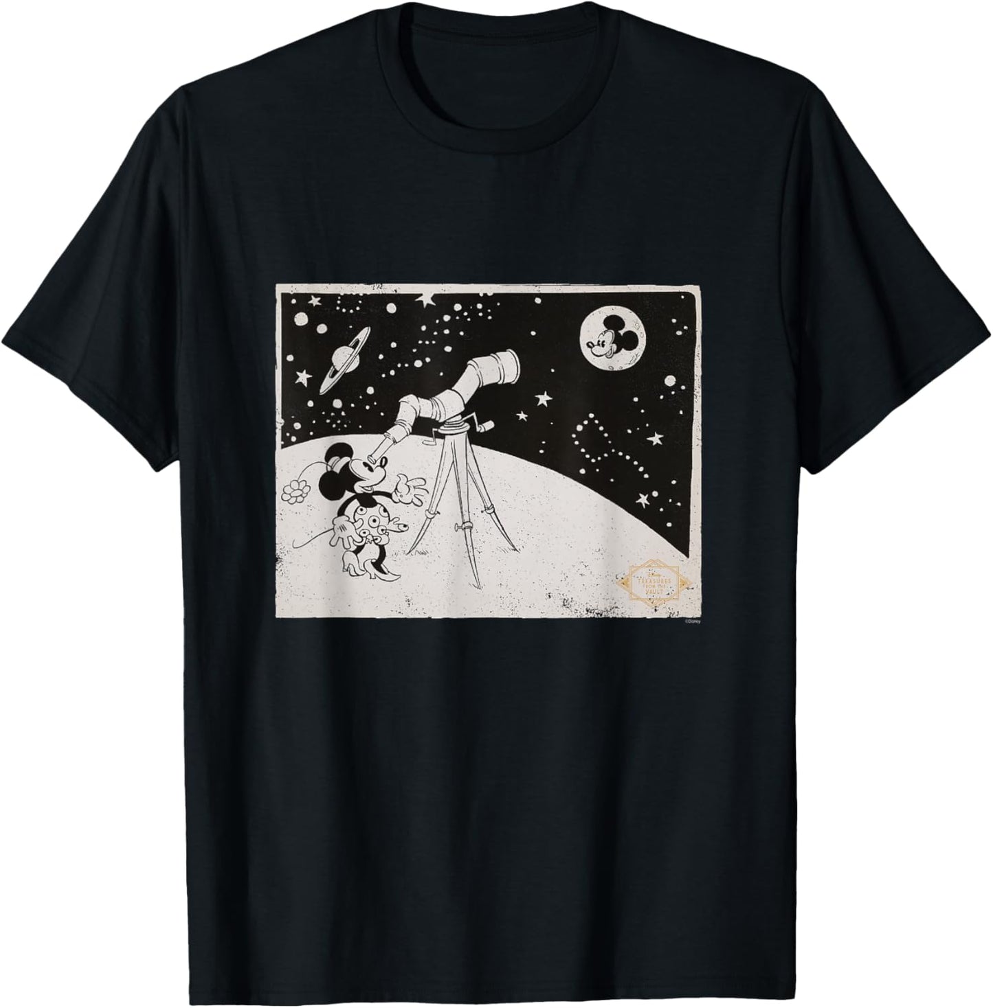 Disney Minnie & Mickey Mouse Telescope Moon Romantic Vintage T-Shirt - T-Shirt | Black