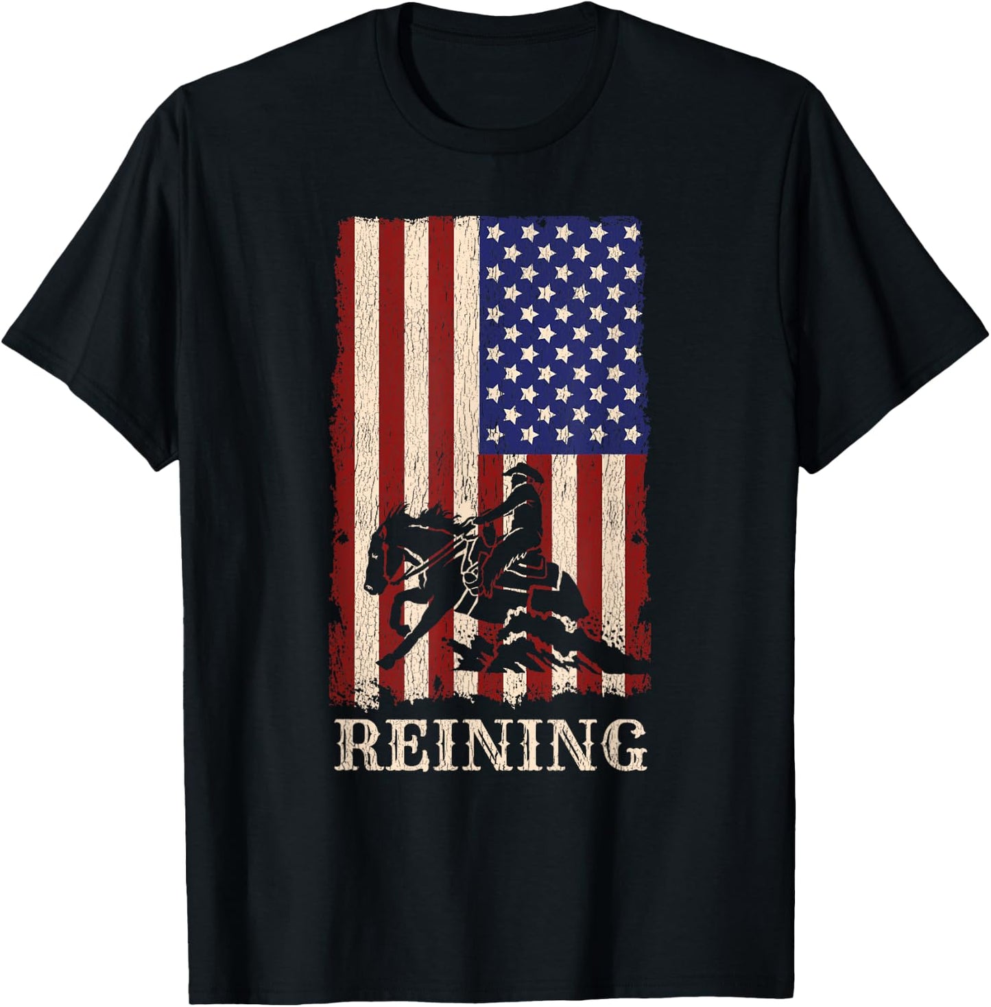 Reining Horse July 4th Flag Funny Equestrian Gift Men Women T-Shirt - T-Shirt | Black