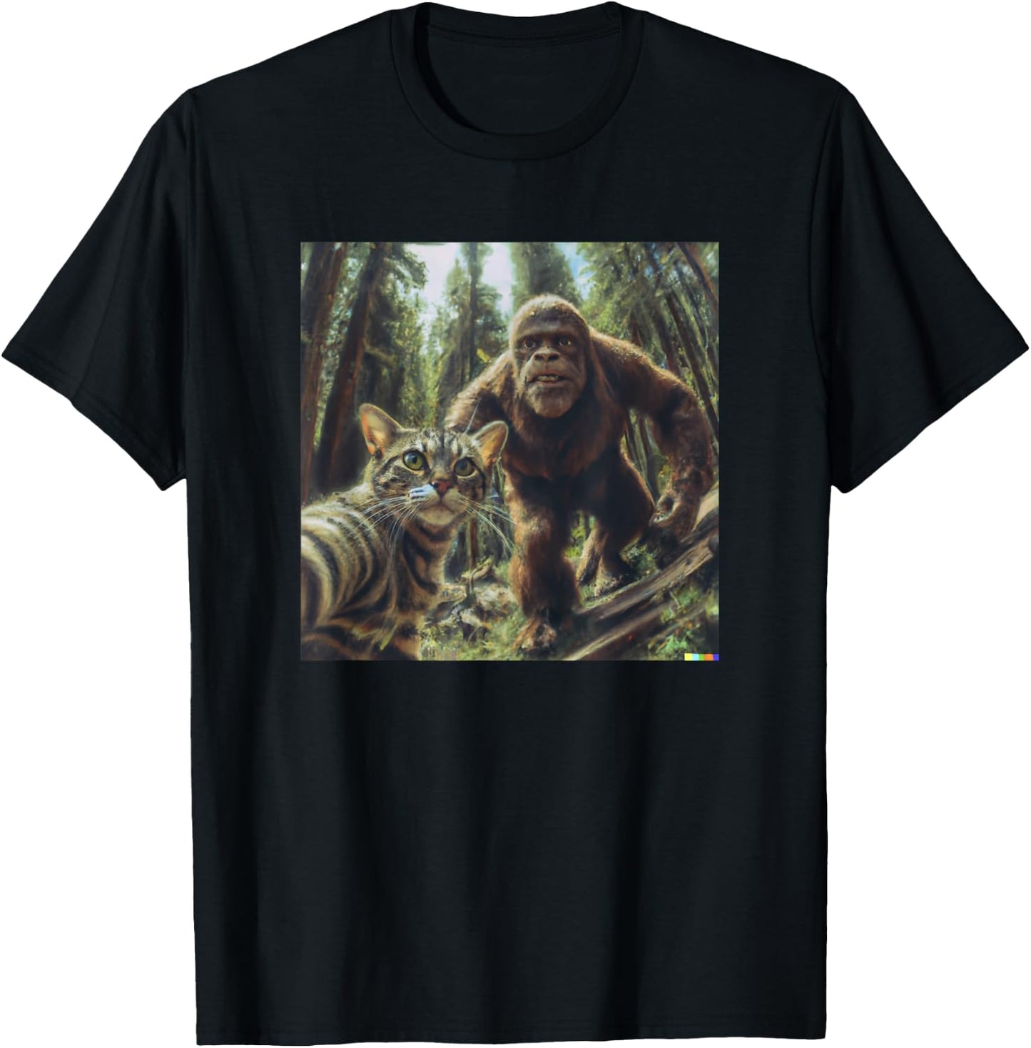 Cat Bigfoot Sasquatch Selfie Photo Funny Retro Classic Humor Men Women Girls Kids T-Shirt - T-Shirt | Black