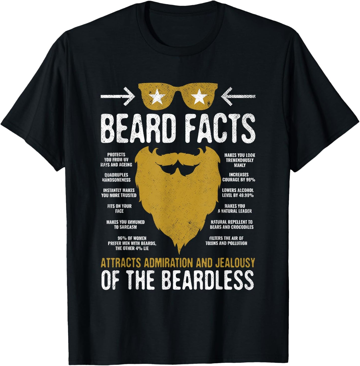 Bearded Man Vintage Style Funny Beard Facts Gift T-Shirt - T-Shirt | Black
