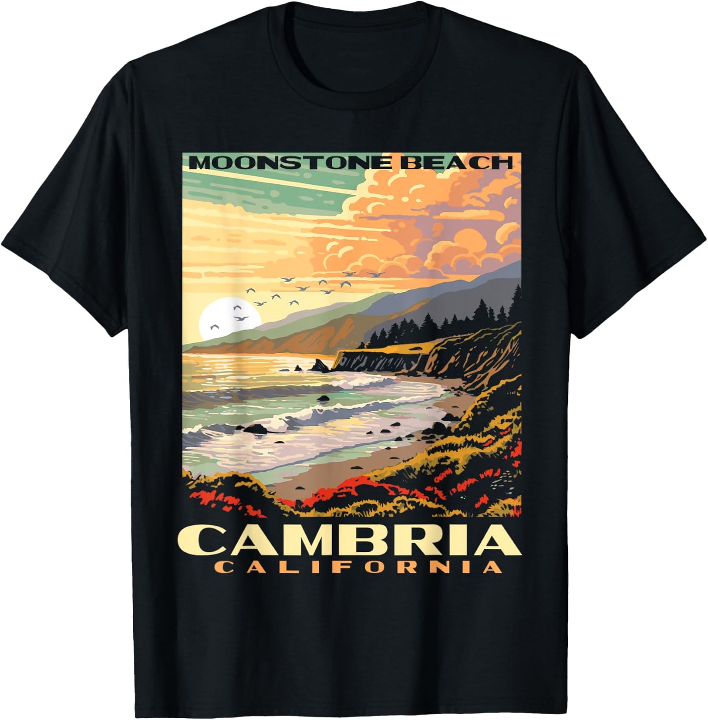 Cambria California Central Coast Moonstone Beach Vintage WPA Women Kids T-Shirt - T-Shirt | Black