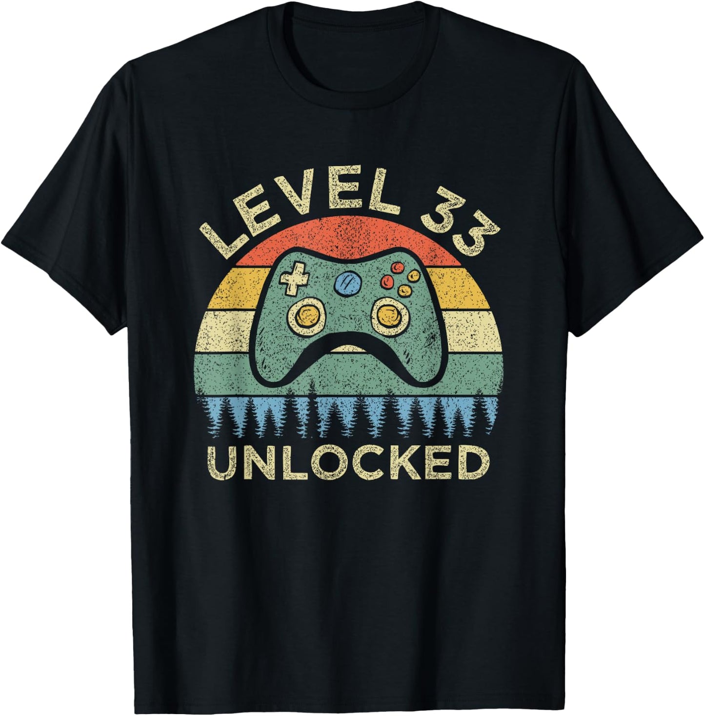 Level 33 Unlocked Video Gamer Retro 33rd Birthday Gift T-Shirt - T-Shirt | Black