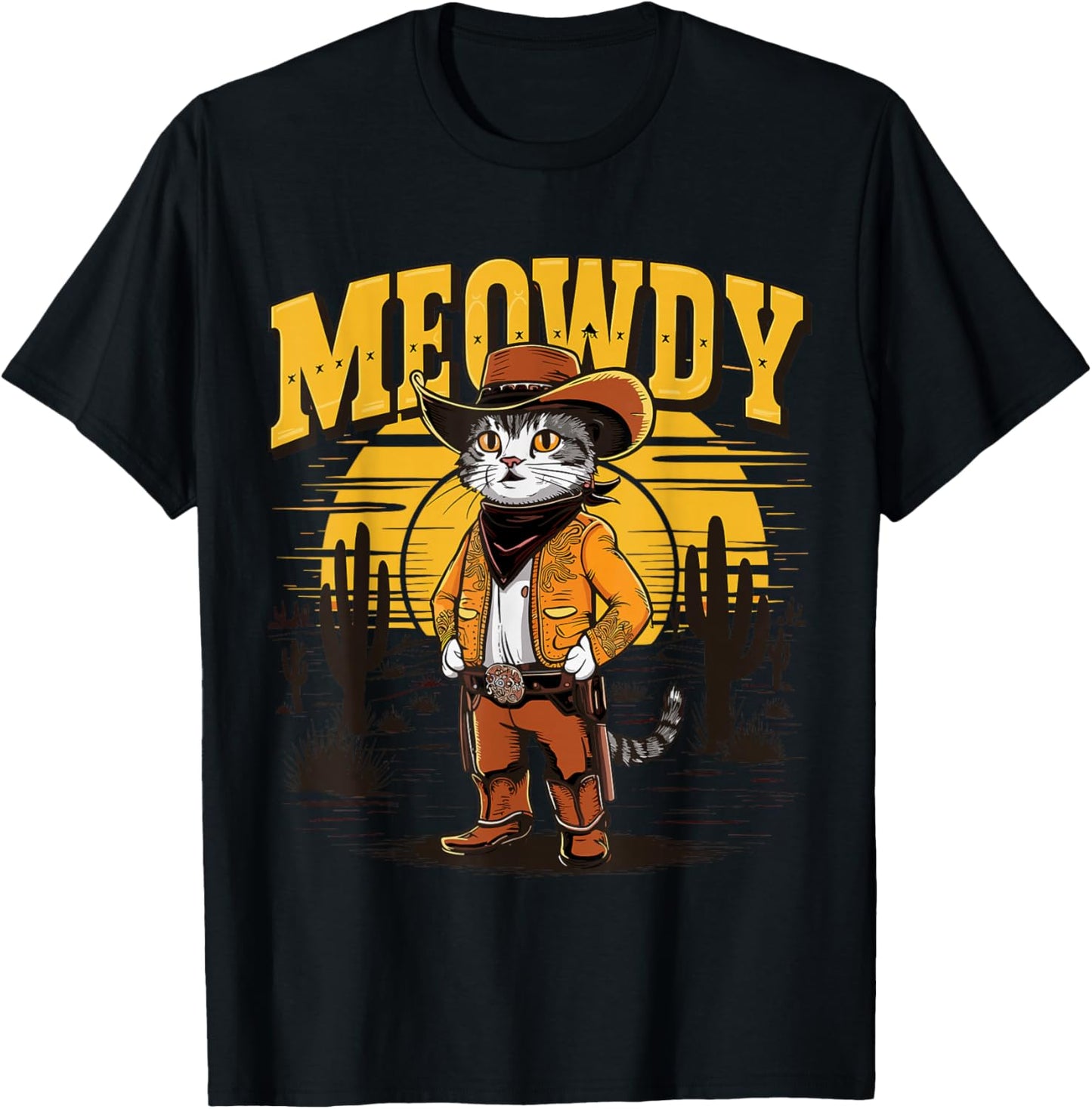 Meowdy Cowboy Cat Country Western Cat T-Shirt - T-Shirt | Black