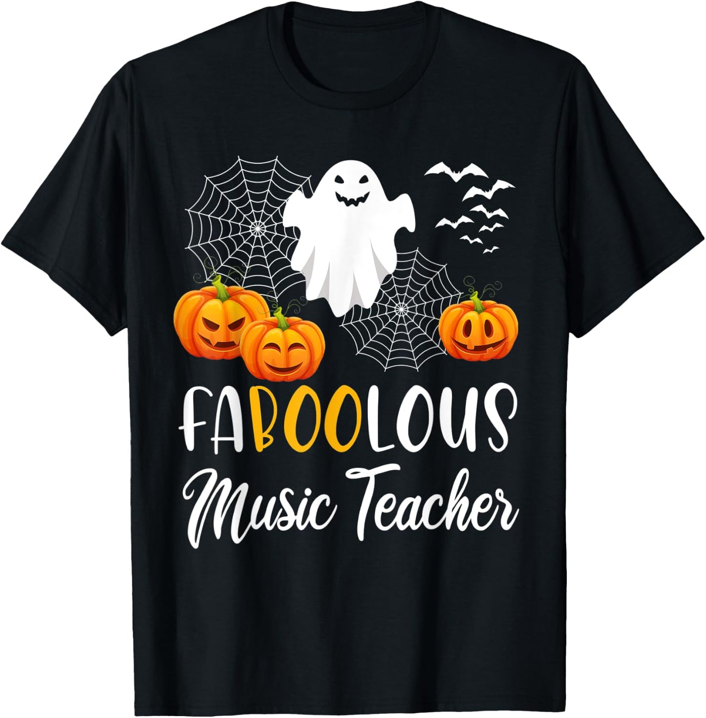Faboolous Music Teacher Funny Pumpkin Boo Halloween Gift T-Shirt - T-Shirt | Black