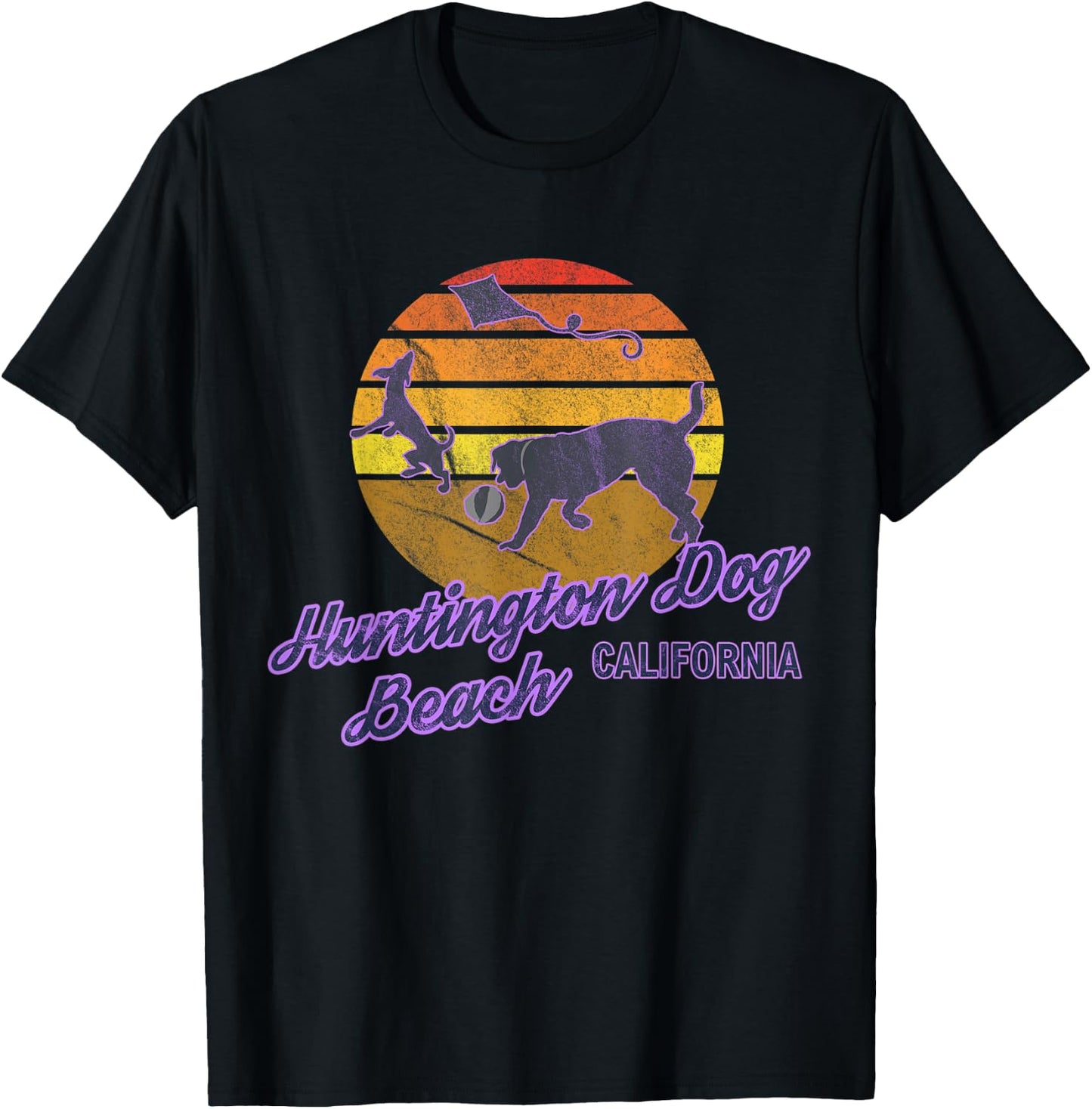 Huntington Dog Beach California USA Dog Walkers Men Women T-Shirt - T-Shirt | Black