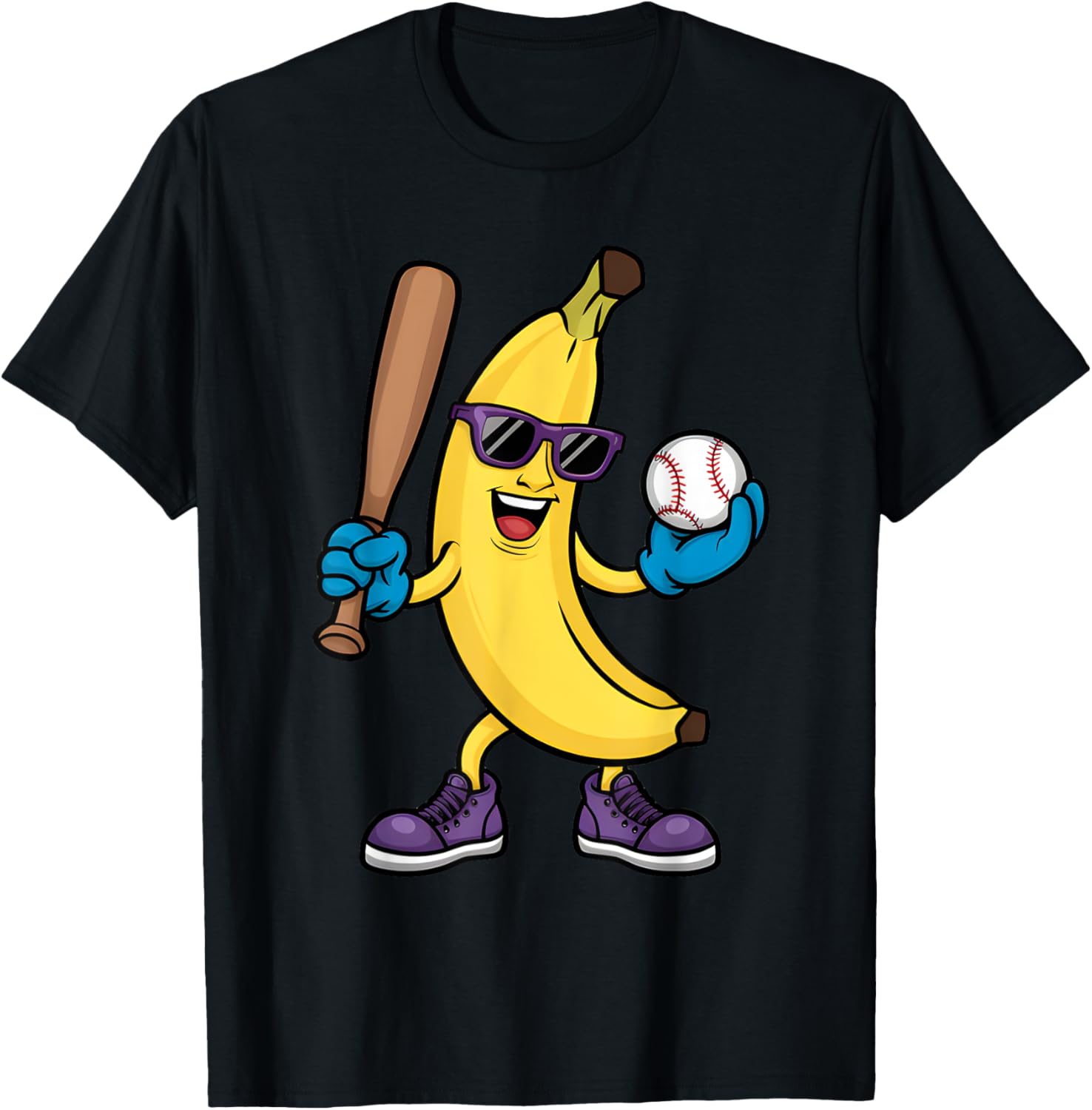 Cool Banana Playing Baseball Fruit Lover Fun Baseball Player T-Shirt - T-Shirt | Black