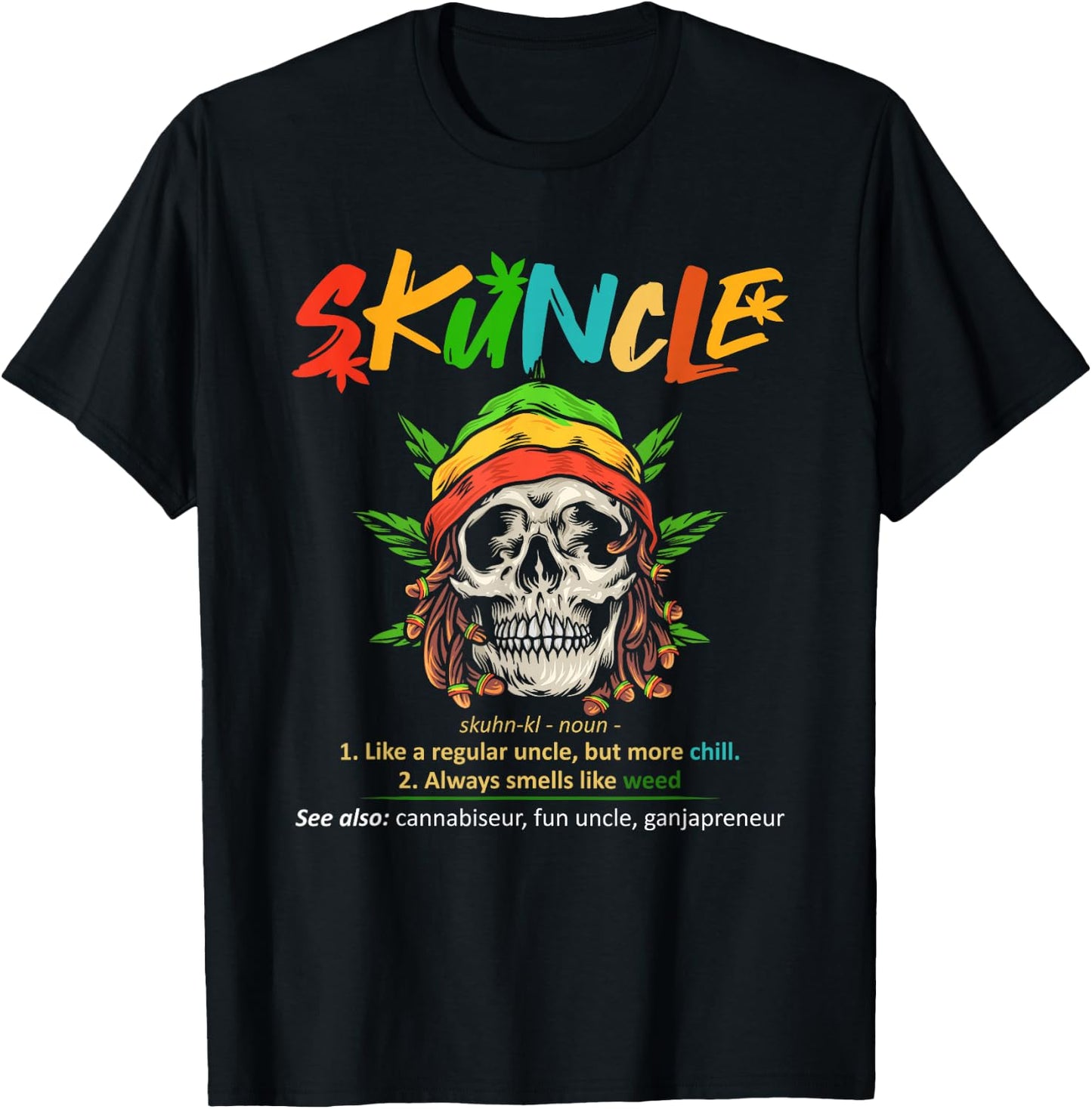 Funny Retro Vintage Uncle Skunkle Weed Smoker T-Shirt - T-Shirt | Black
