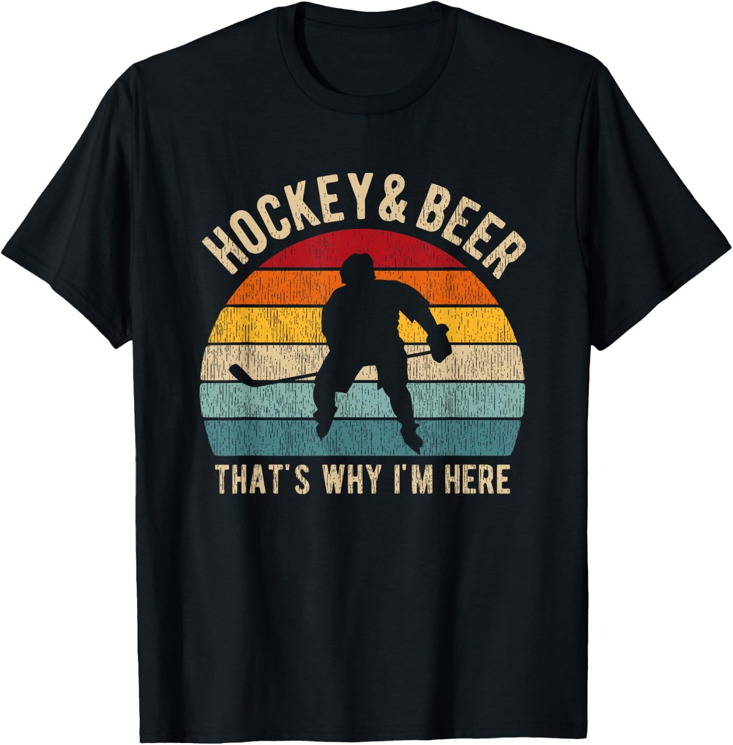 Distressed Hockey and Beer Funny Pun Hockey T-Shirt - T-Shirt | Black