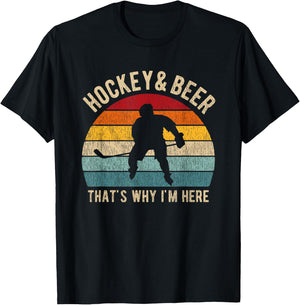 Distressed Hockey and Beer Funny Pun Hockey T-Shirt - T-Shirt | Black
