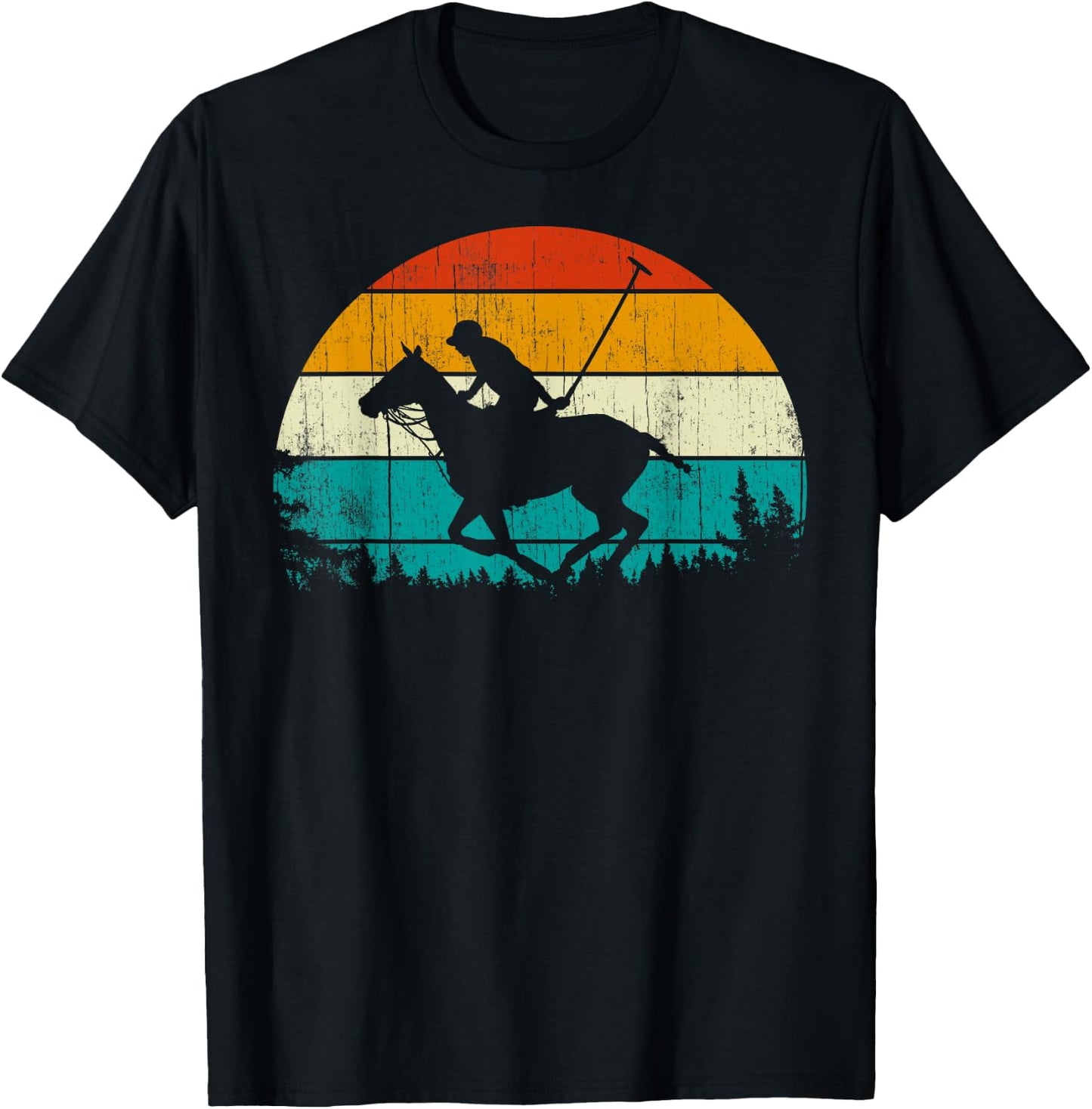 Horse Polo Player Vintage Retro 80s Style Horse Riding T-Shirt - T-Shirt | Black