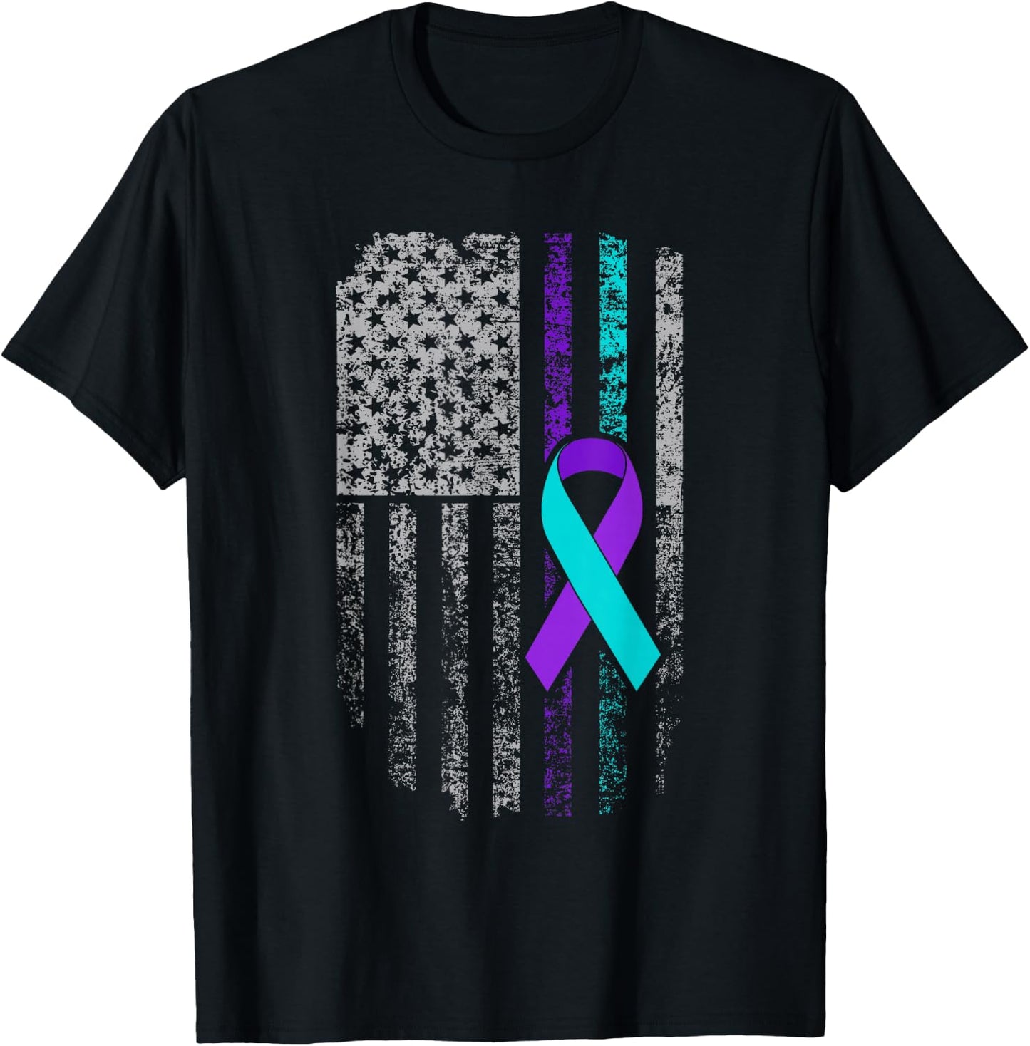 Suicide Prevention Awareness American Flag Ribbon Support T-Shirt - T-Shirt | Black