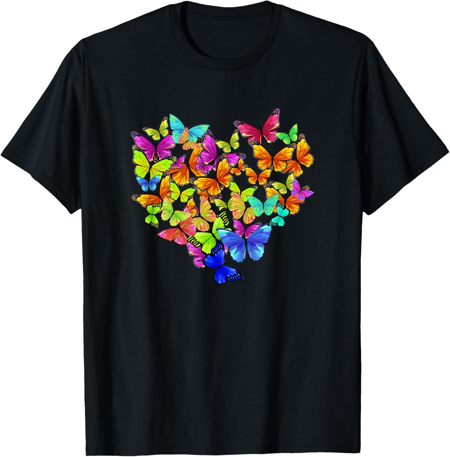 Colorful Cute Butterfly Heart - Rainbow Butterflies T-Shirt - T-Shirt | Black