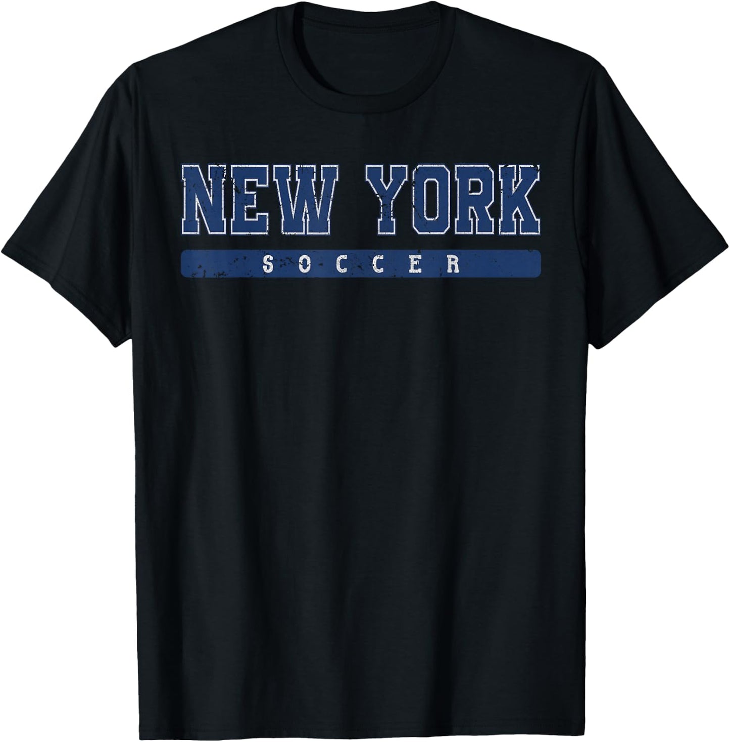 New York Soccer Blue Vintage Text T-Shirt - T-Shirt | Black
