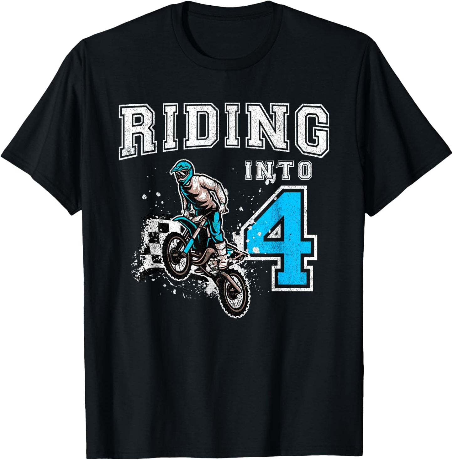 Riding Into 4 Years Old 4th Birthday Boy Dirt Bike Party T-Shirt - T-Shirt | Black