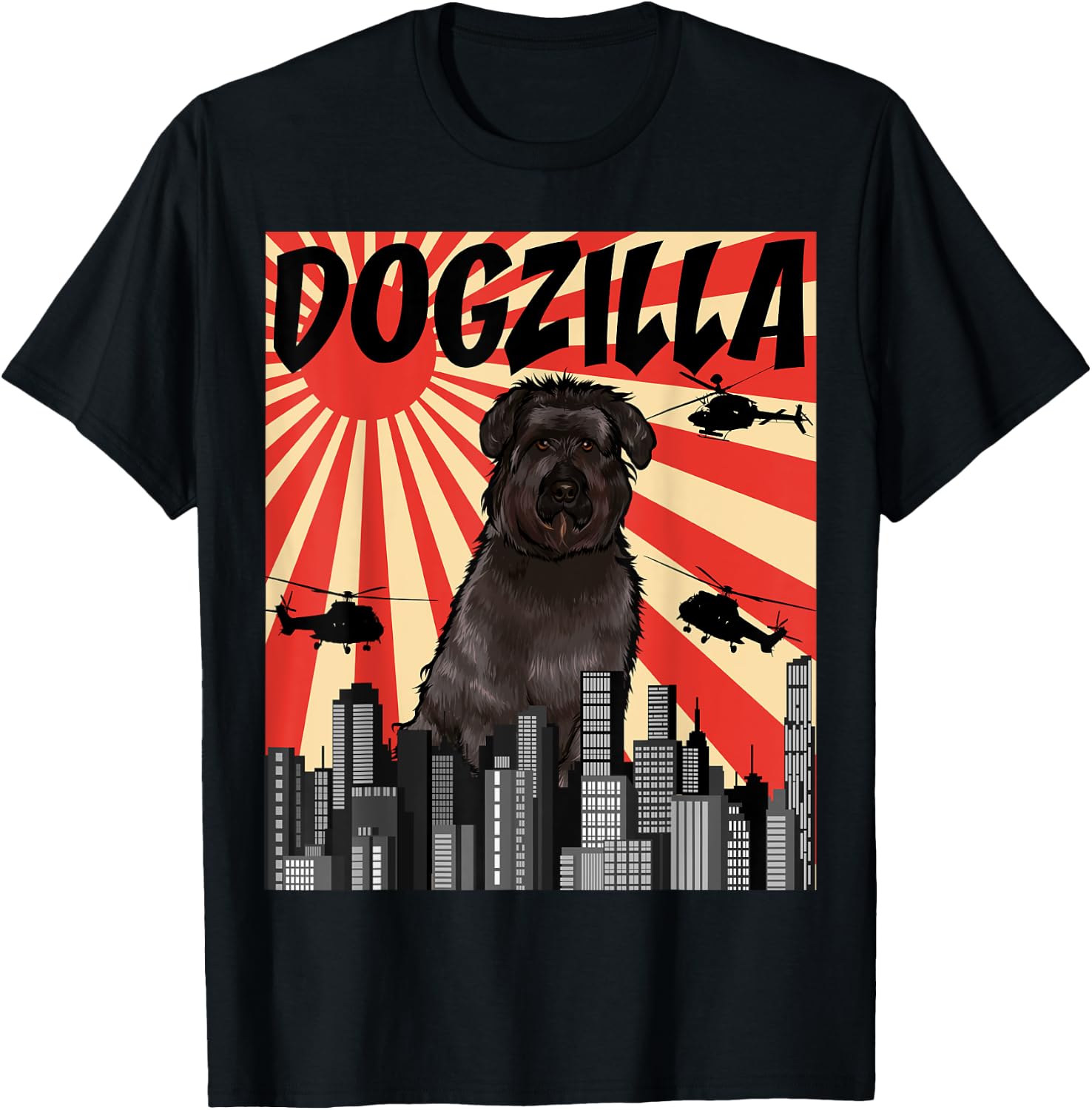 Funny Retro Japanese Dogzilla Bouvier des Flandres T-Shirt - T-Shirt | Black