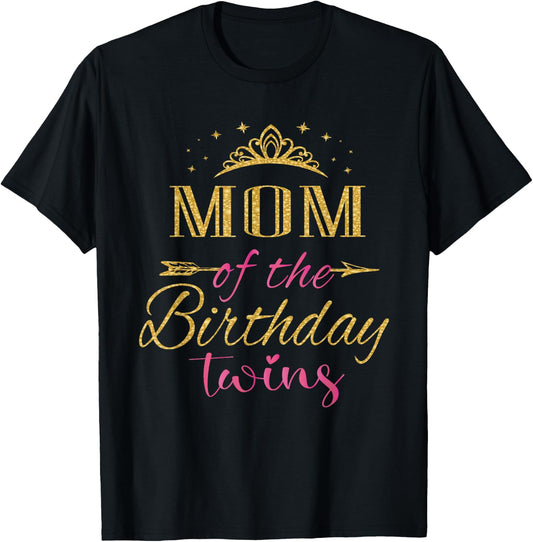 Mom of The Birthday Twins Kids Party T-Shirt - T-Shirt | Black