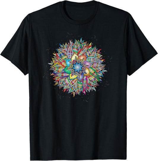 Nirvana Mandala Geometry Sacred Fractal Art Yoga Mantra T-Shirt - T-Shirt | Black