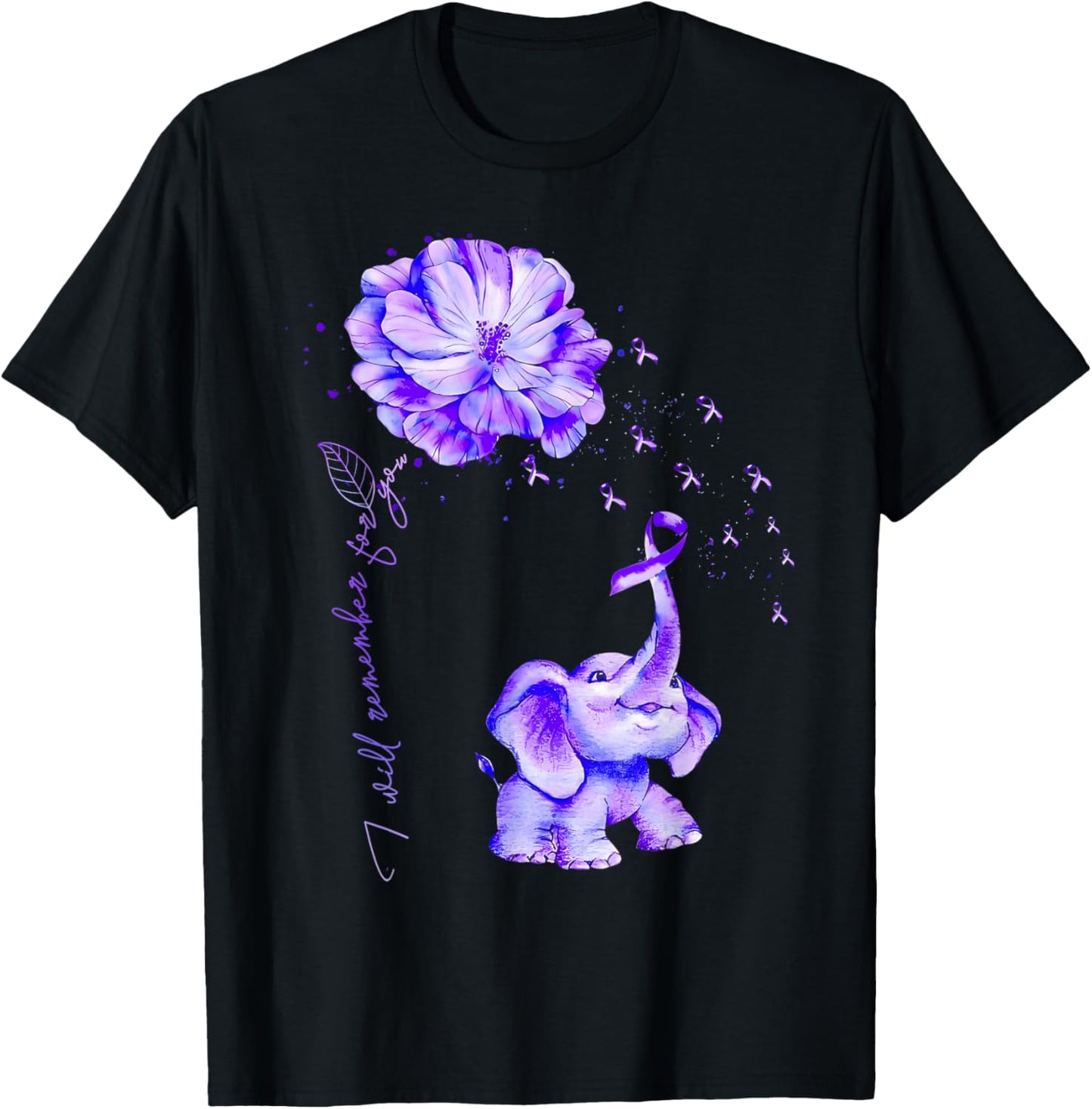 I'll Remember For You Purple Elephant Alzheimer's Awareness T-Shirt - T-Shirt | Black