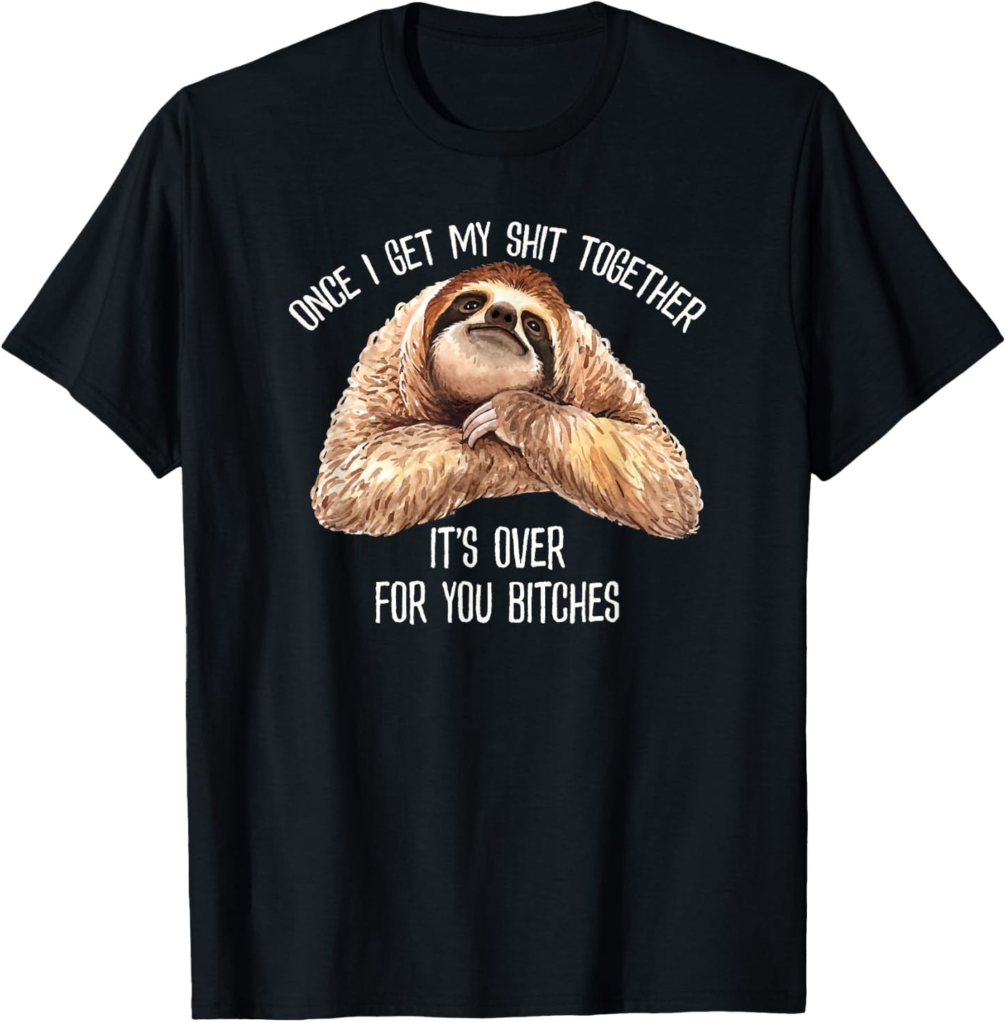 Get My Shit Together It's Over For You Bitches Funny Sloth T-Shirt - T-Shirt | Black