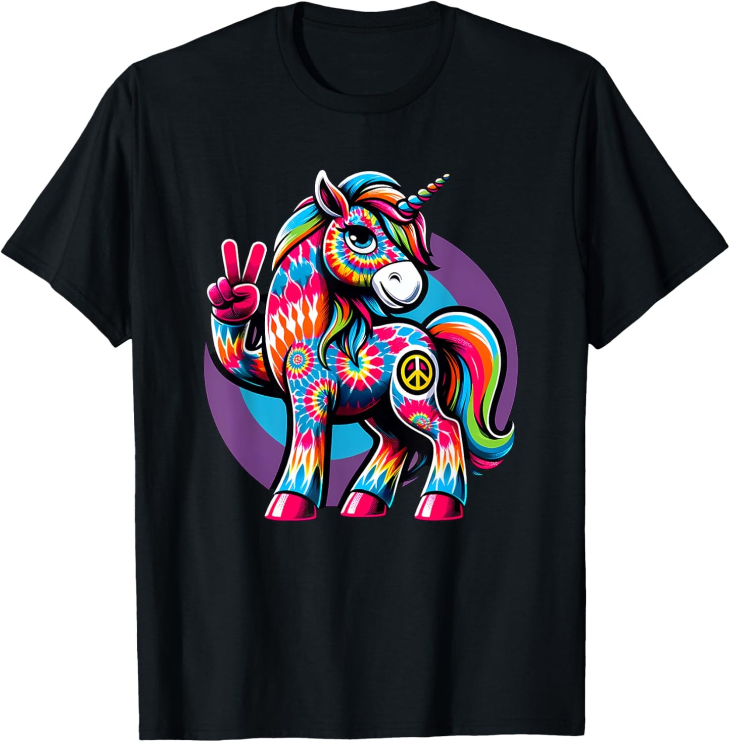 Peace Sign Tie Dye Unicorn T-Shirt - T-Shirt | Black