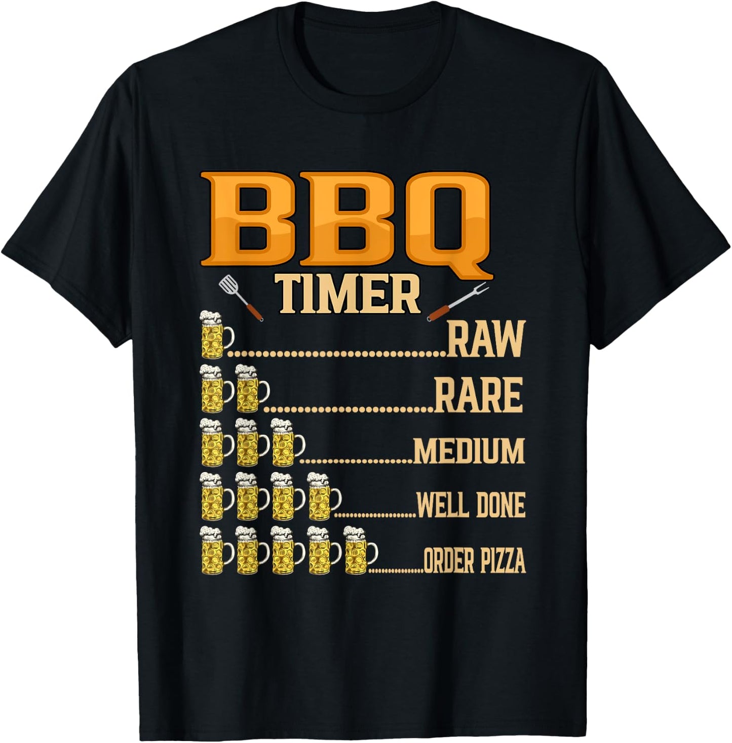 BBQ Timer Raw Rare Medium Well Done Grill Lovers T-Shirt - T-Shirt | Black