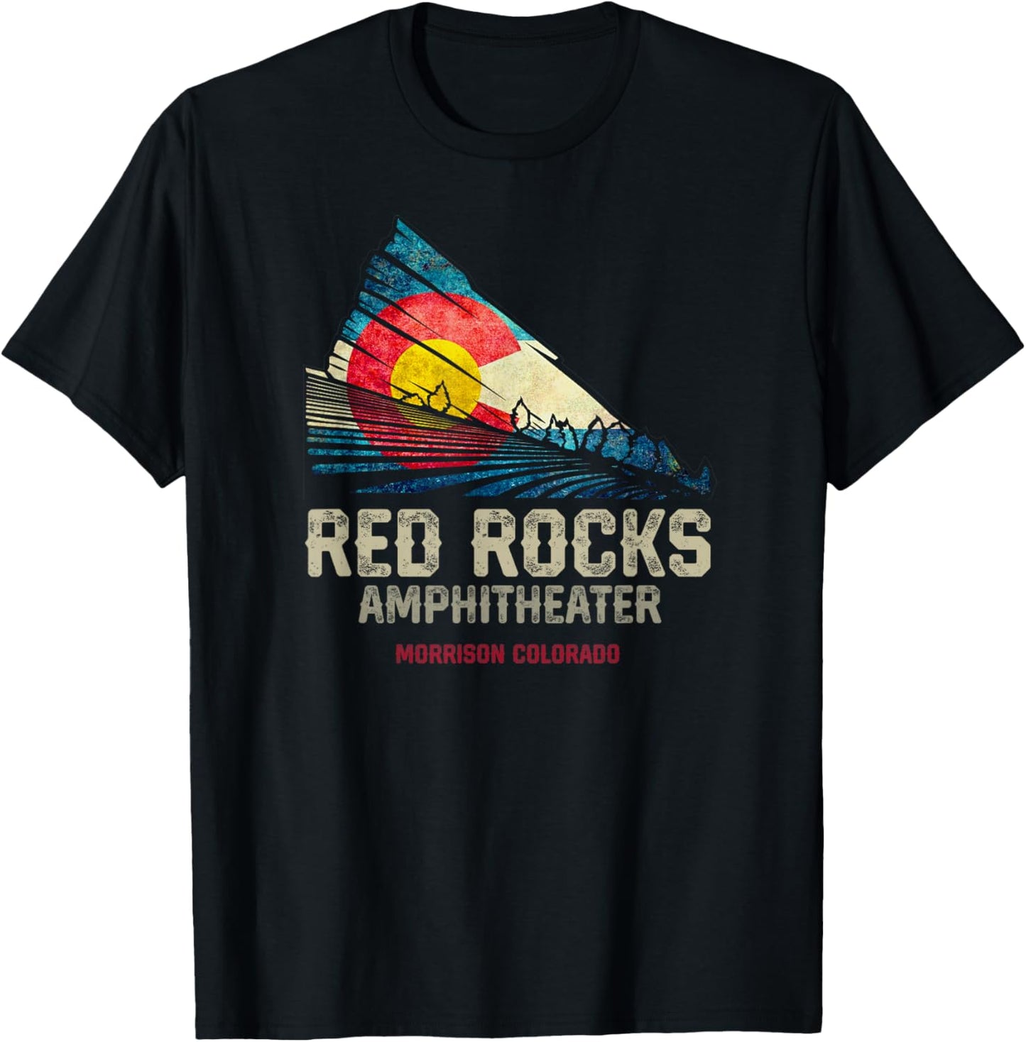 Red Rocks Amphitheater - Colorado C - State Flag T-Shirt - T-Shirt | Black