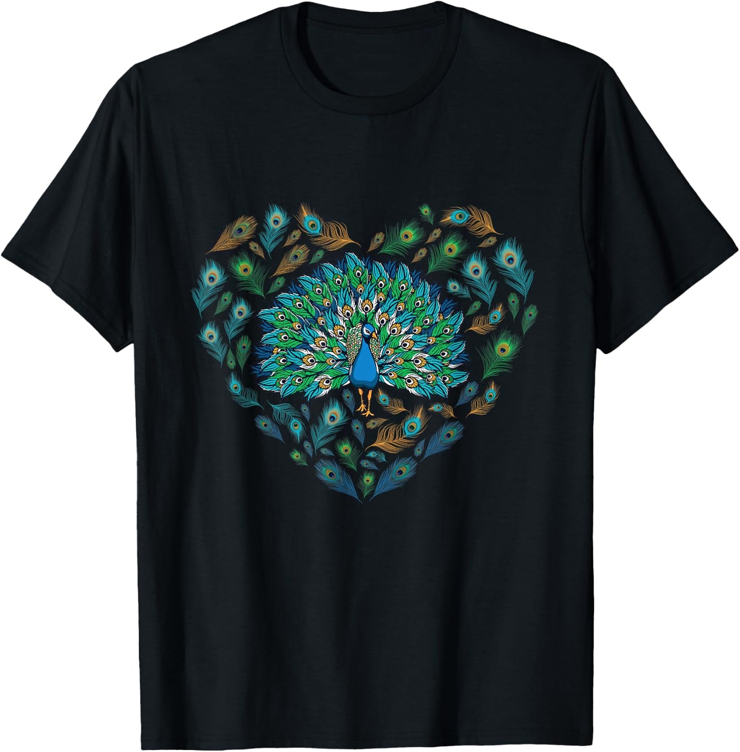 Peacock Decorative Colorful Peacock love heart men women kid T-Shirt - T-Shirt | Black