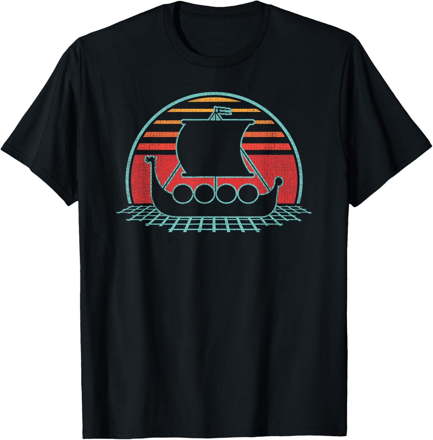 Viking Ship Retro Vintage 80s Style Gift T-Shirt - T-Shirt | Black
