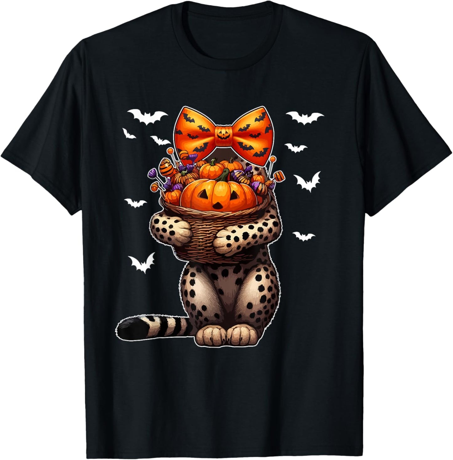 Halloween Costume Cosplay Cheetah Bow Tie Carved Pumpkin T-Shirt - T-Shirt | Black