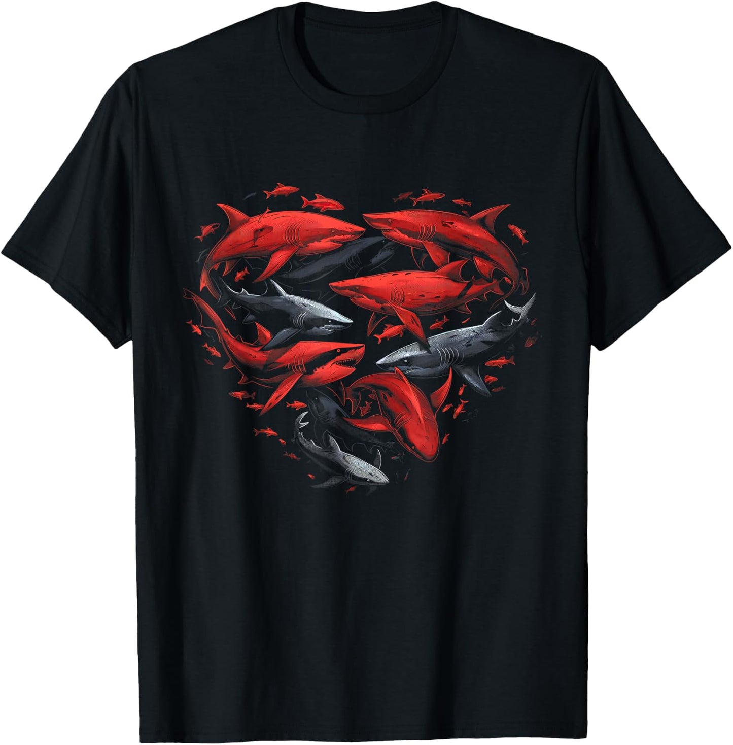 Vintage Shark Silhouette Hammerhead Shark Tiger Shark Heart T-Shirt - T-Shirt | Black