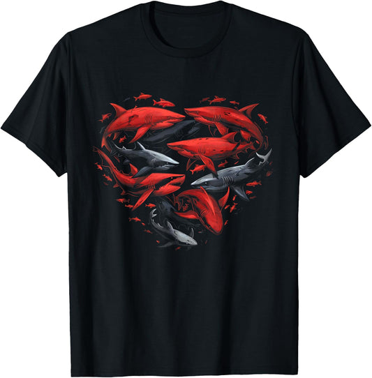 Vintage Shark Silhouette Hammerhead Shark Tiger Shark Heart T-Shirt - T-Shirt | Black