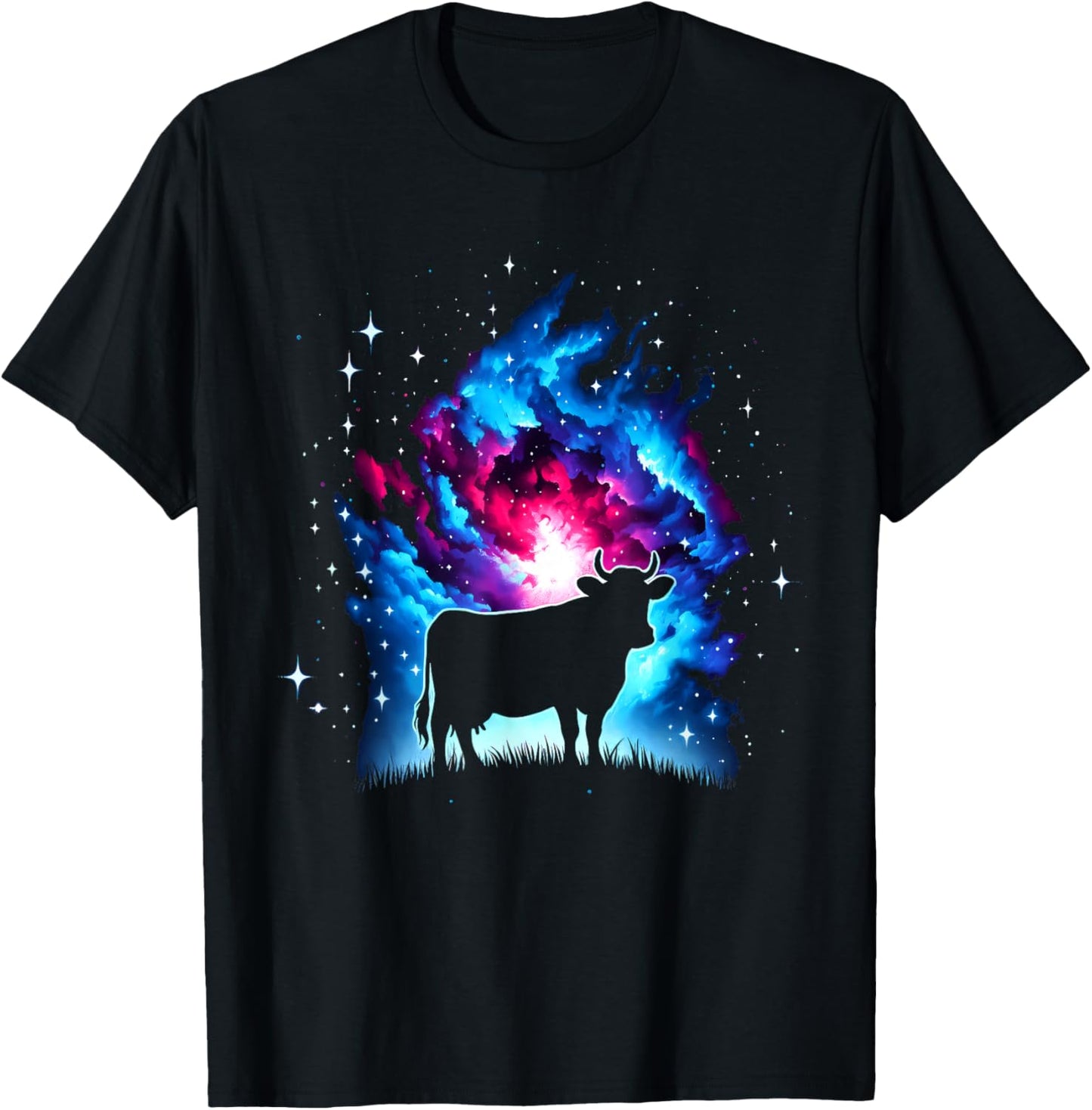 Cool Cosmic Cow Galaxy Graphic Space Art T-Shirt - T-Shirt | Black