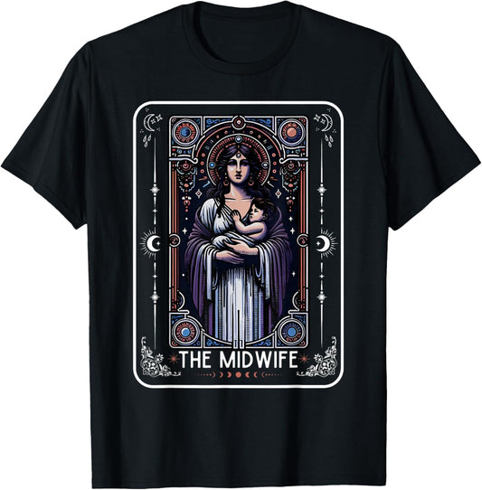 Midwife Tarot Card Witchy Doula L&D Nurse Spooky Midwife T-Shirt - T-Shirt | Black