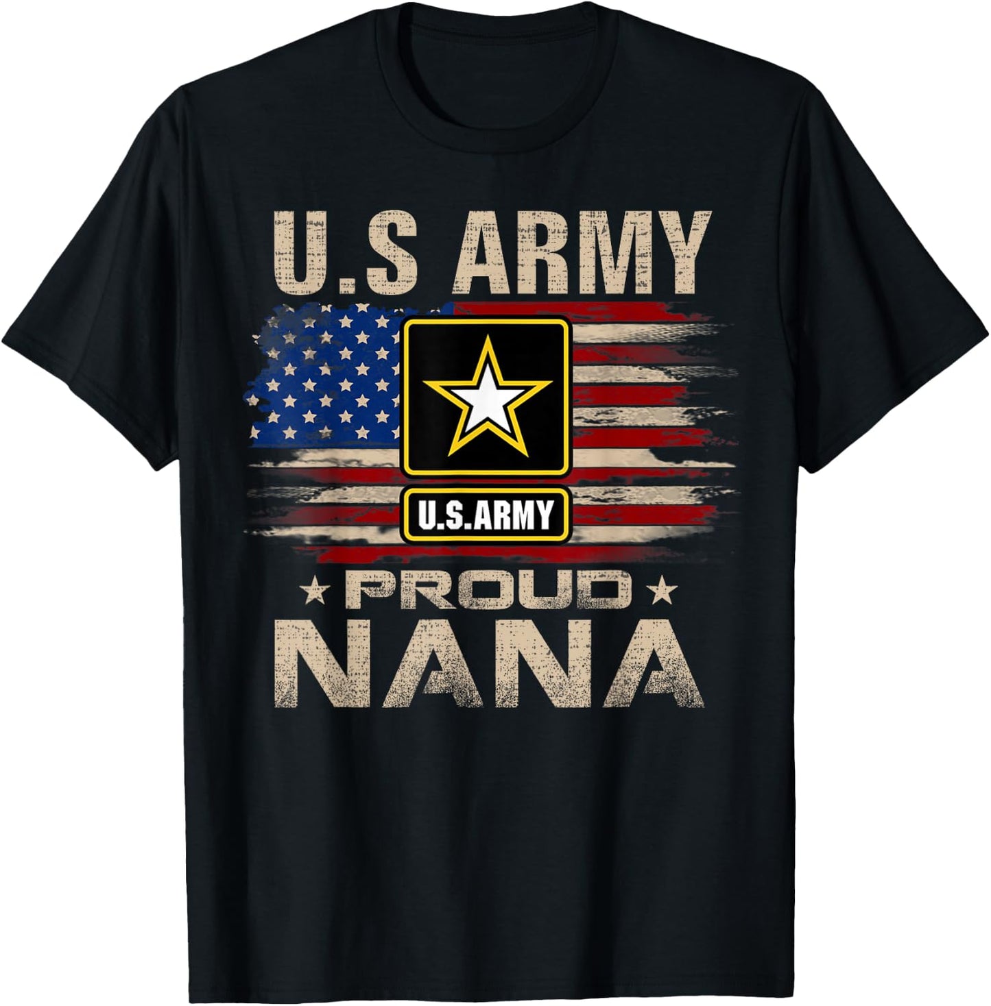 Vintage U.S Army Proud Nana With American Flag T-Shirt - T-Shirt | Black
