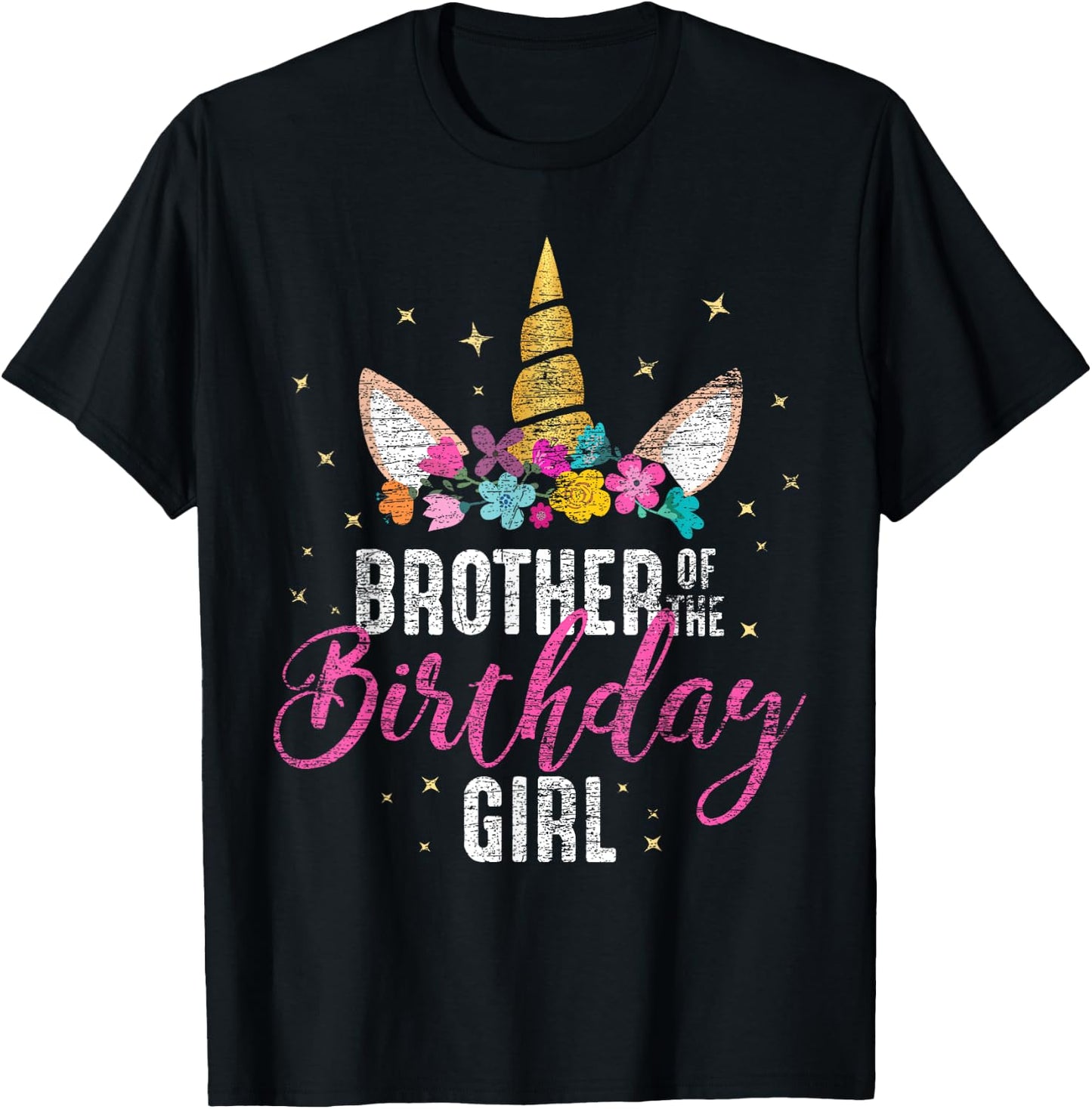 Brother Of The Birthday Girl Sibling Gift Unicorn Birthday T-Shirt - T-Shirt | Black