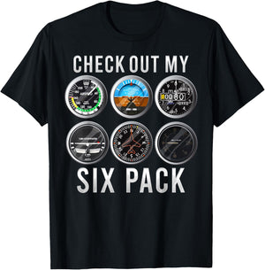 Funny Check Out My Six Pack Airplane Pilot Aviation T-Shirt - T-Shirt | Black