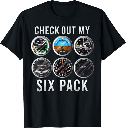Funny Check Out My Six Pack Airplane Pilot Aviation T-Shirt - T-Shirt | Black