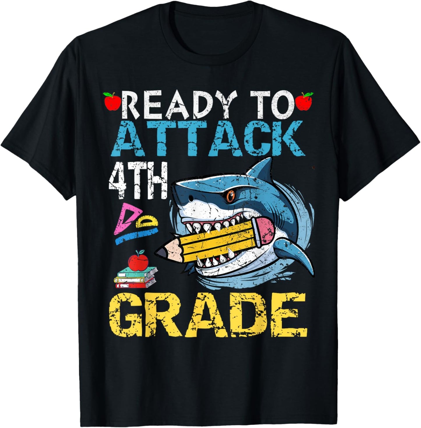 Ready To Attack 4th Grade Funny Shark 4th First Day School T-Shirt - T-Shirt | Black