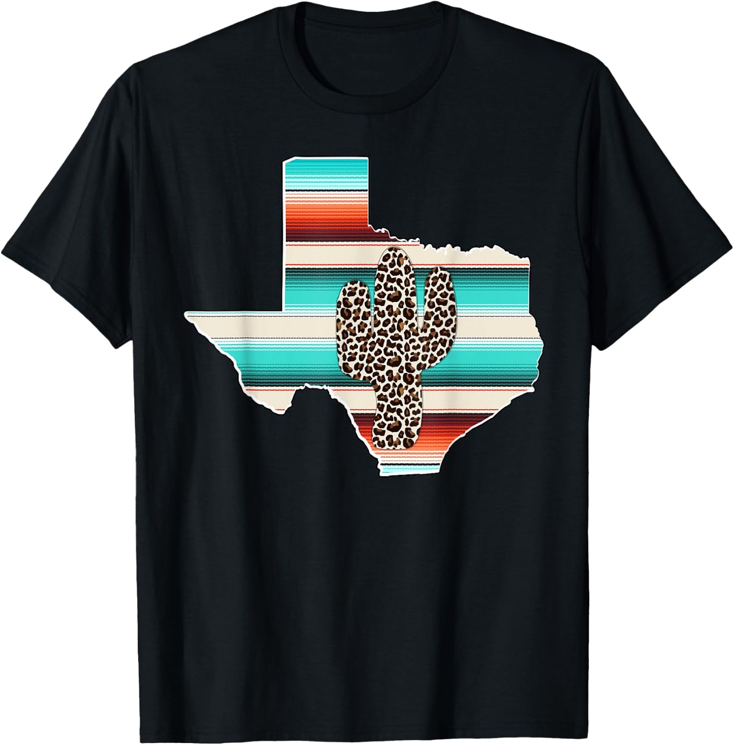 Texas State Pride Leopard Cactus Serape print Turquoise T-Shirt - T-Shirt | Black