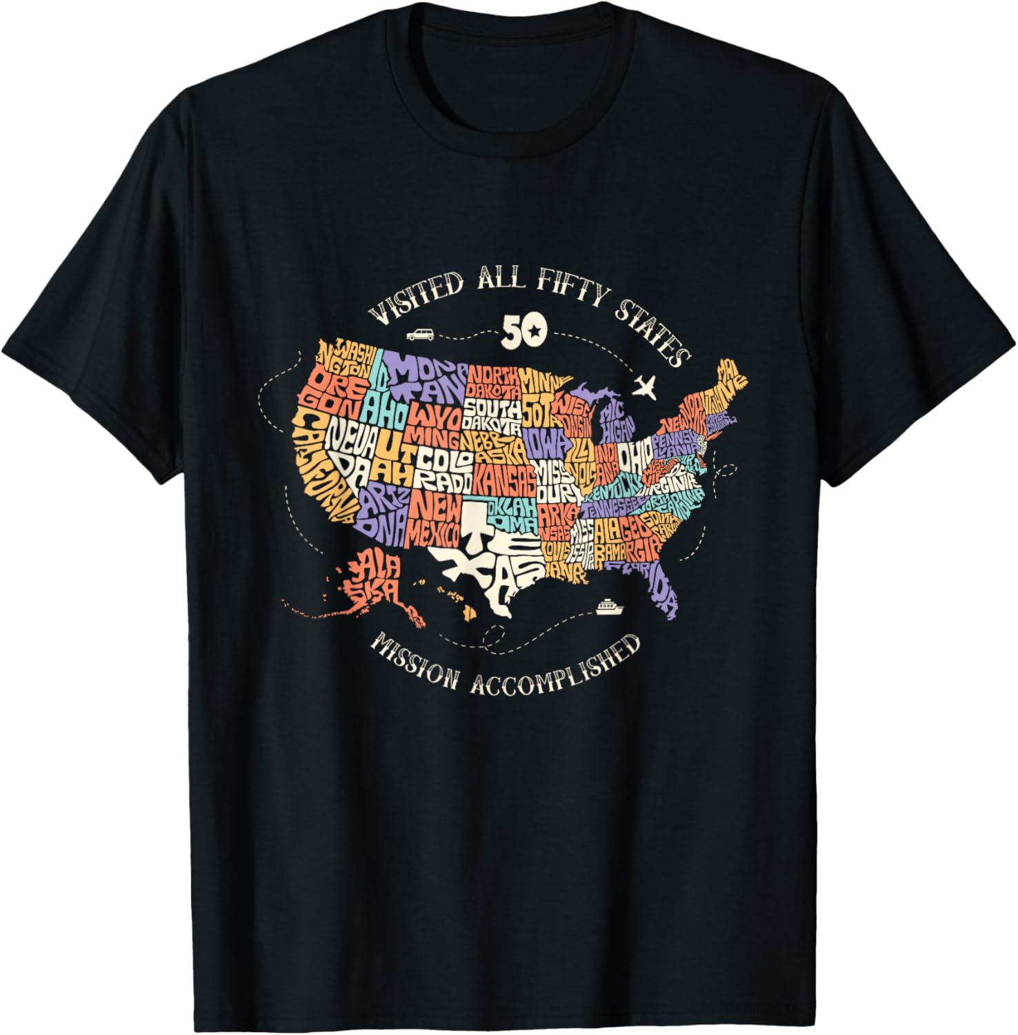 Visited All Fifty States USA all 50 states map T-Shirt - T-Shirt | Black