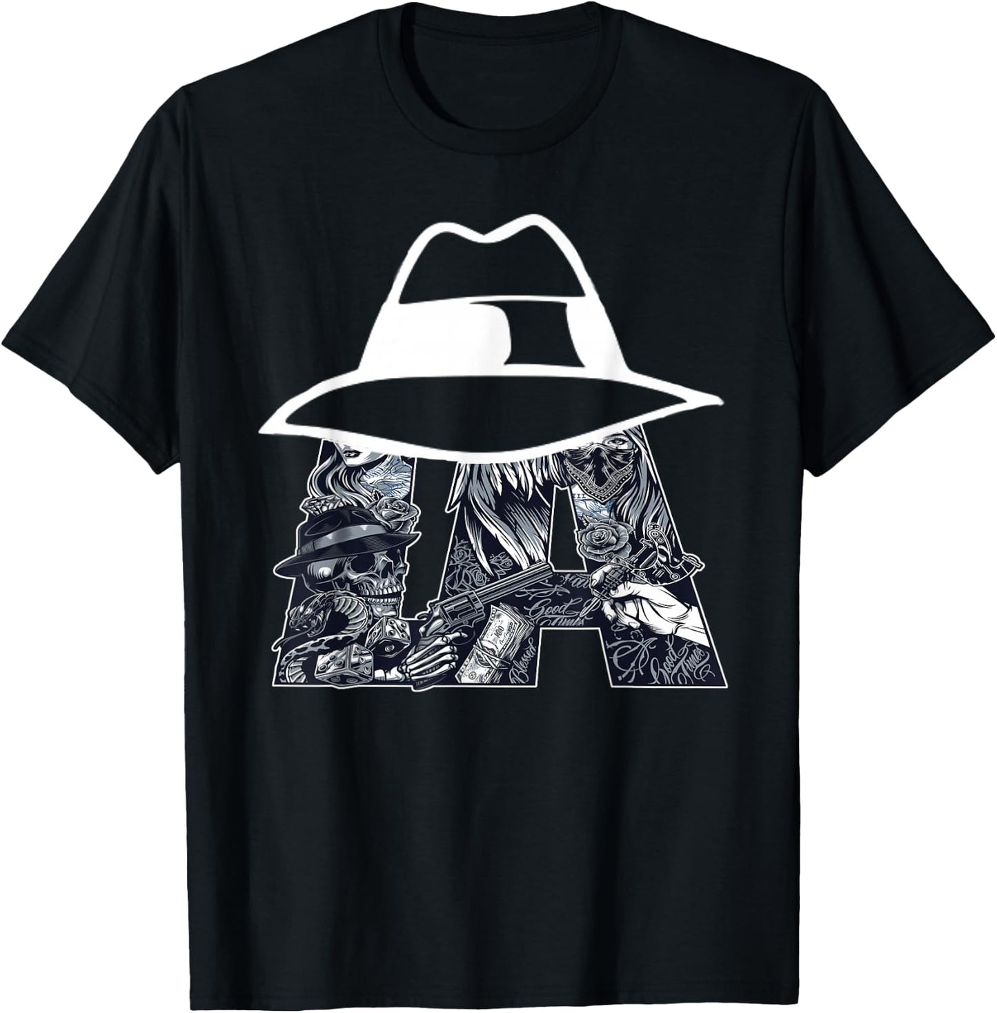 Men's Lowrider Hat LA Chicano Cholo Los Angeles Lowrider T-Shirt - T-Shirt | Black