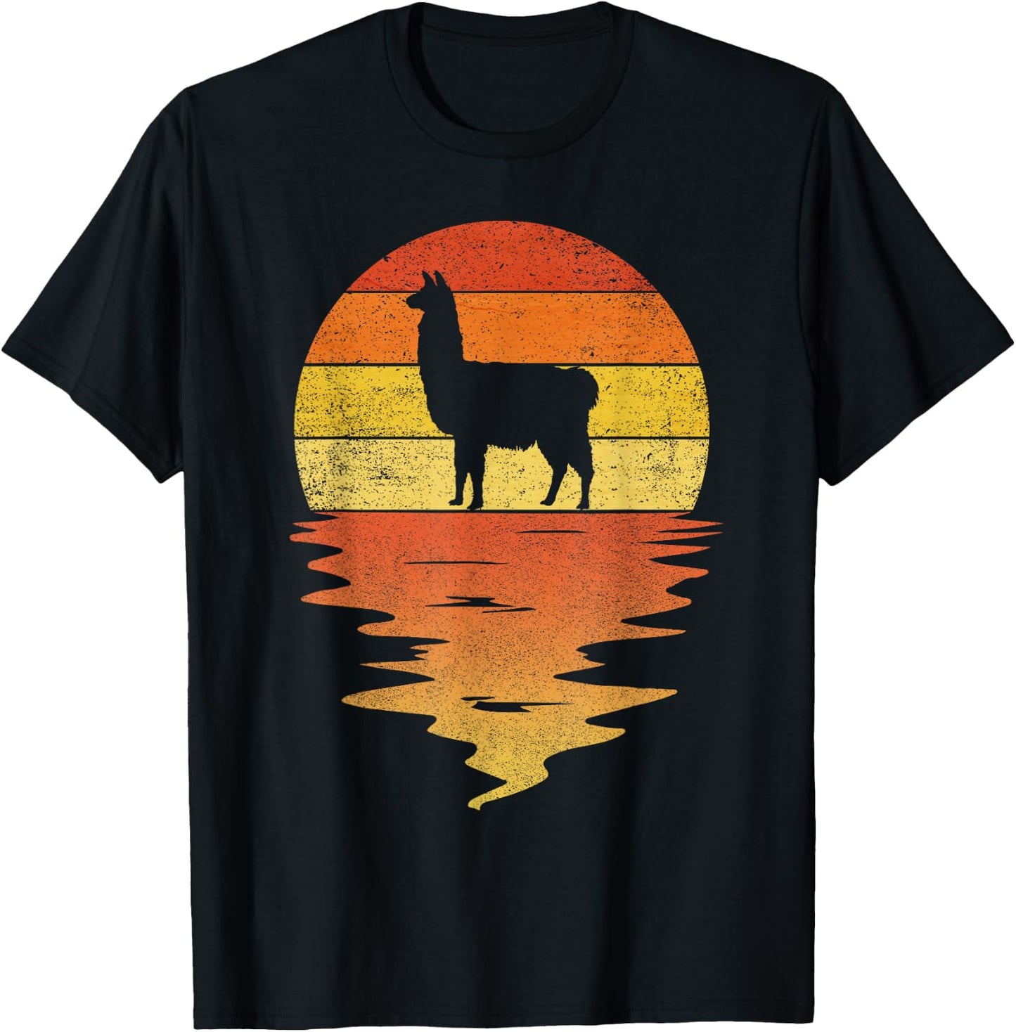 Llama shirt retro sunset 70s vintage Llama T-Shirt - T-Shirt | Black