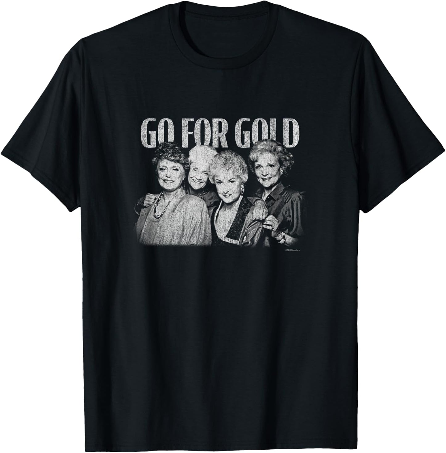 The Golden Girls Go For Gold Vintage Group Shot Chest Logo T-Shirt - T-Shirt | Black