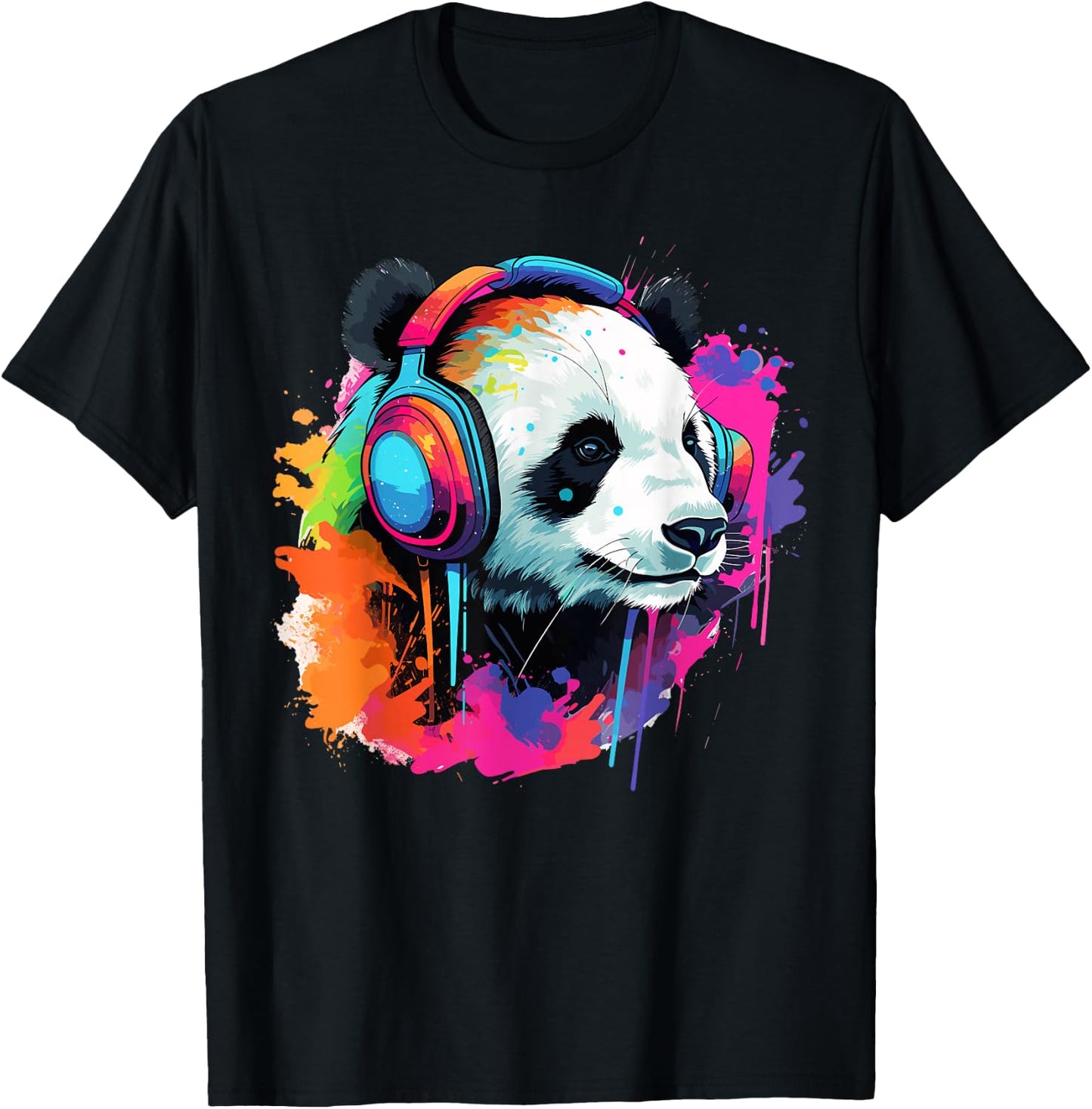 Panda Bear DJ with Headphones and Sunglasses Grafitti T-Shirt - T-Shirt | Black