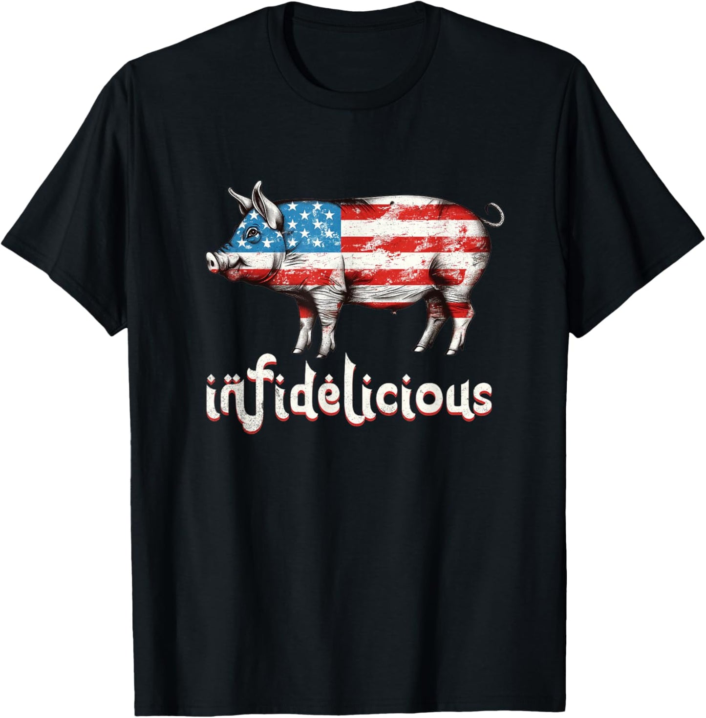 Infidelicious - Funny Barbecue Pork BBQ Pig American Flag Women Kids Men T-Shirt - T-Shirt | Black